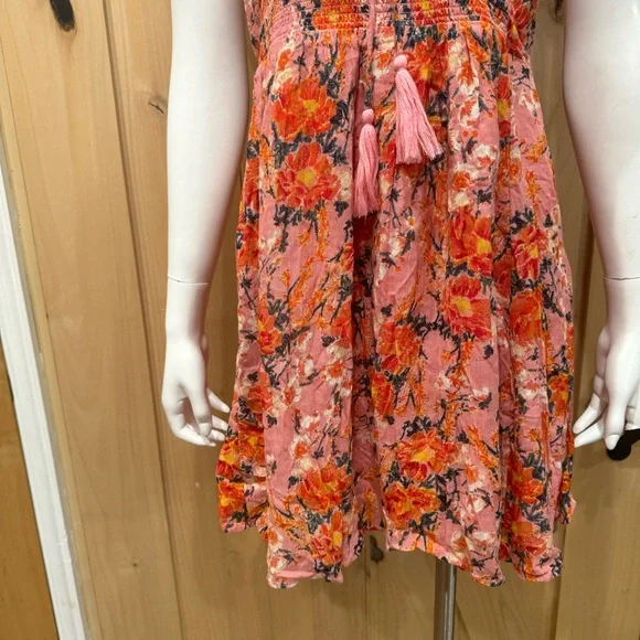 Free People Washed Ashore Mini Dress Size Medium Pink Lined Flowy Floral Dress - Picture 7 of 16